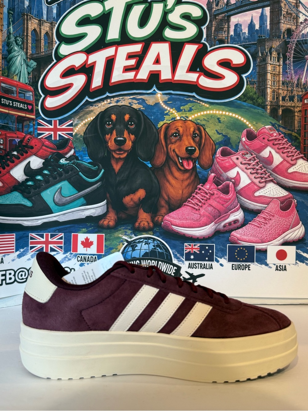 adidas Women’s VL Court Bold Sneakers - Burgundy & Cream - Picture 3 of 8